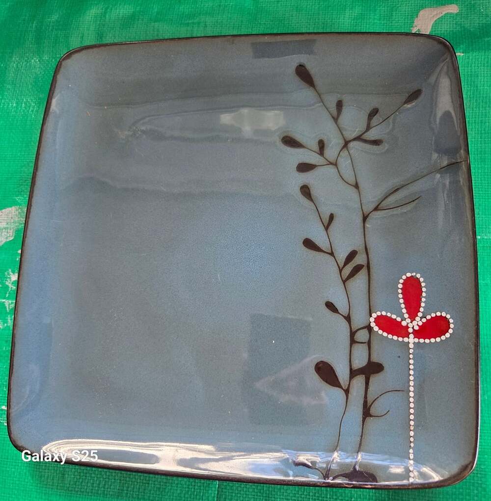 American Atelier At Home Elise Blue Stoneware Square Dinner Plate